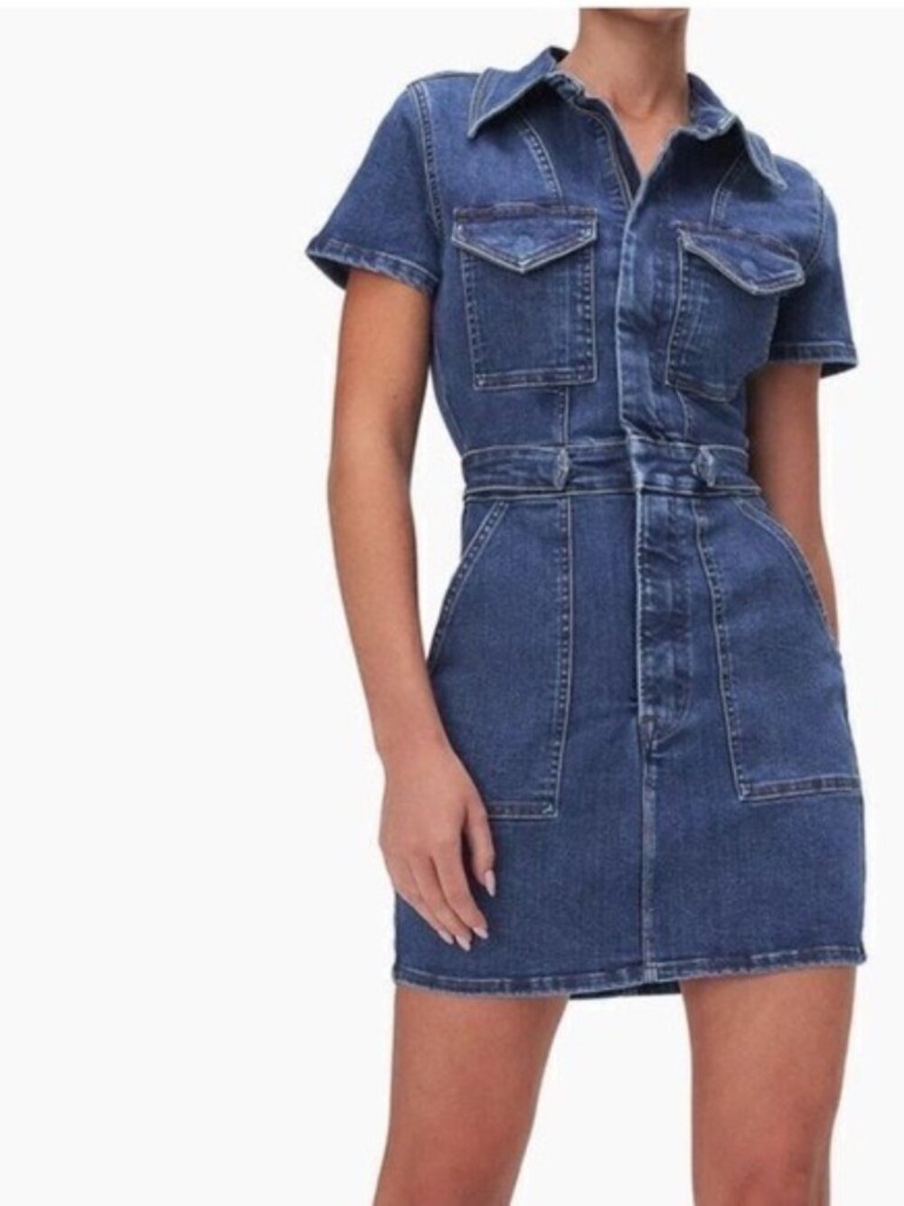 GOOD AMERICAN~Fit For Success Denim Mini Dress - Size Medium (Like New)